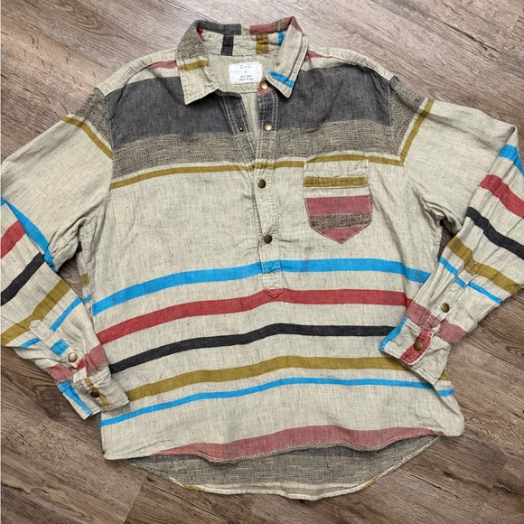 Billy Reid • Striped Linen Popover Long Sleeve - Picture 1 of 9